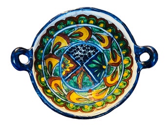 Talavera Rea Mexico Handled Bowl Colorful Mexican Pottery