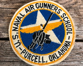 US Naval WWII Era Military Patch Air Gunners School Purcell Oklahoma Military Artifact US Navy Historical Patch