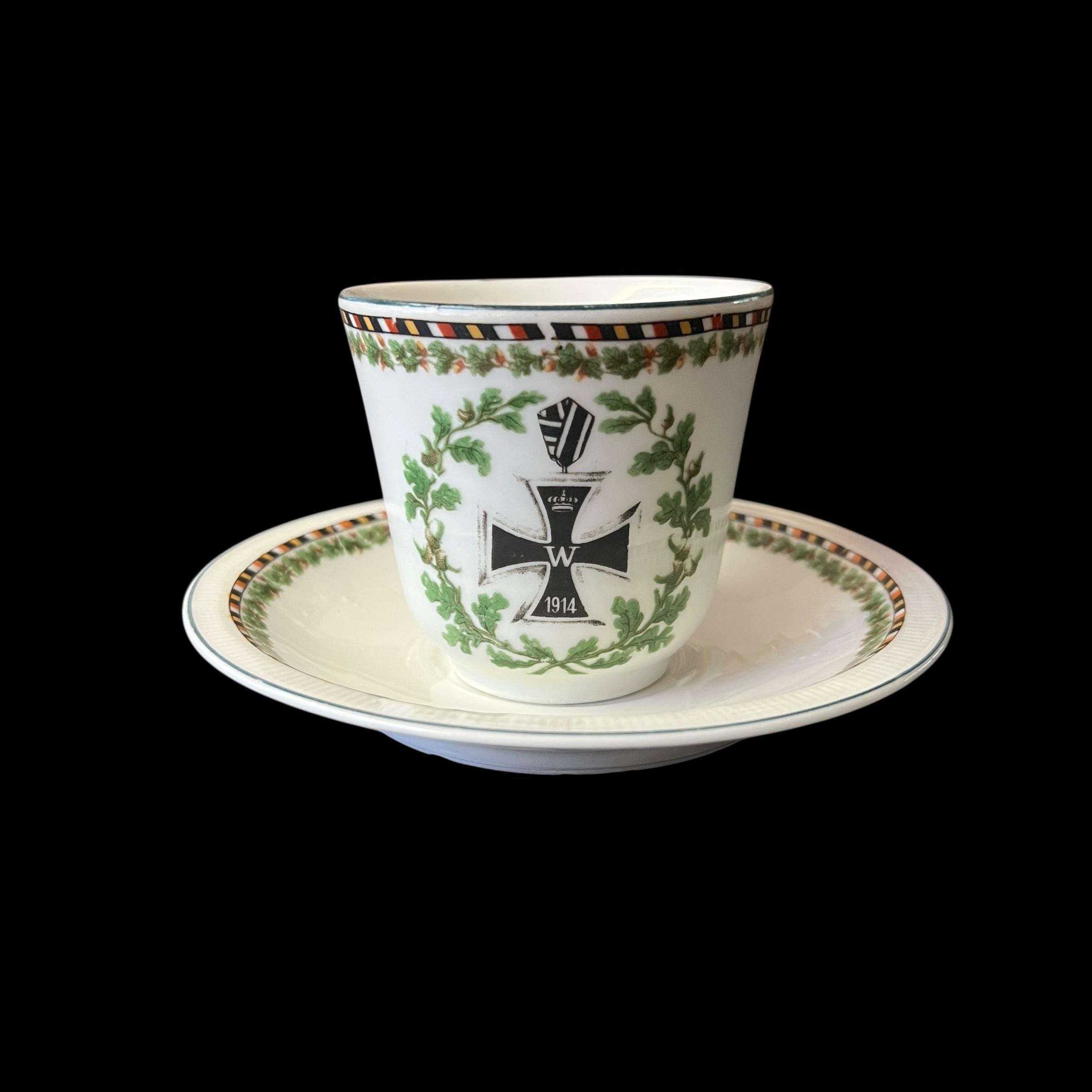 Iron Cross 1914 WWI Cup and Saucer Set Oak Wreath Kaffeetasse
