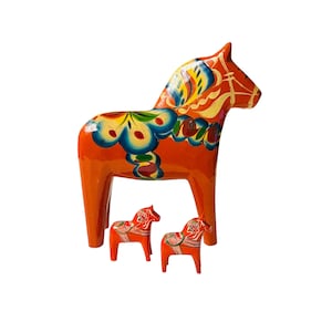 Dala Horse Figurines Traditional Swedish Carved Wood Statues
