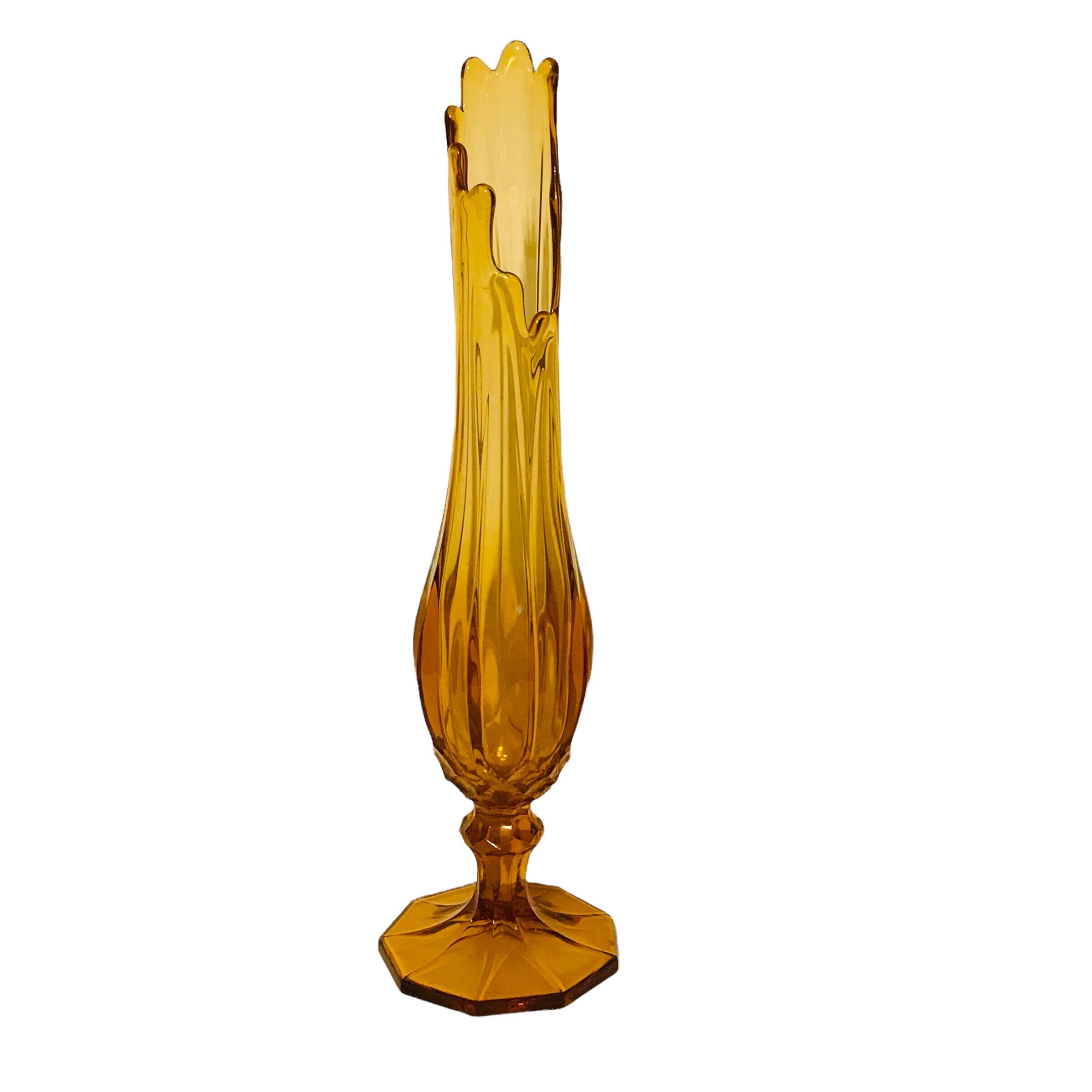 LE Smith Dominion Yellow Amber Glass Swung Vase Midcentury Etsy