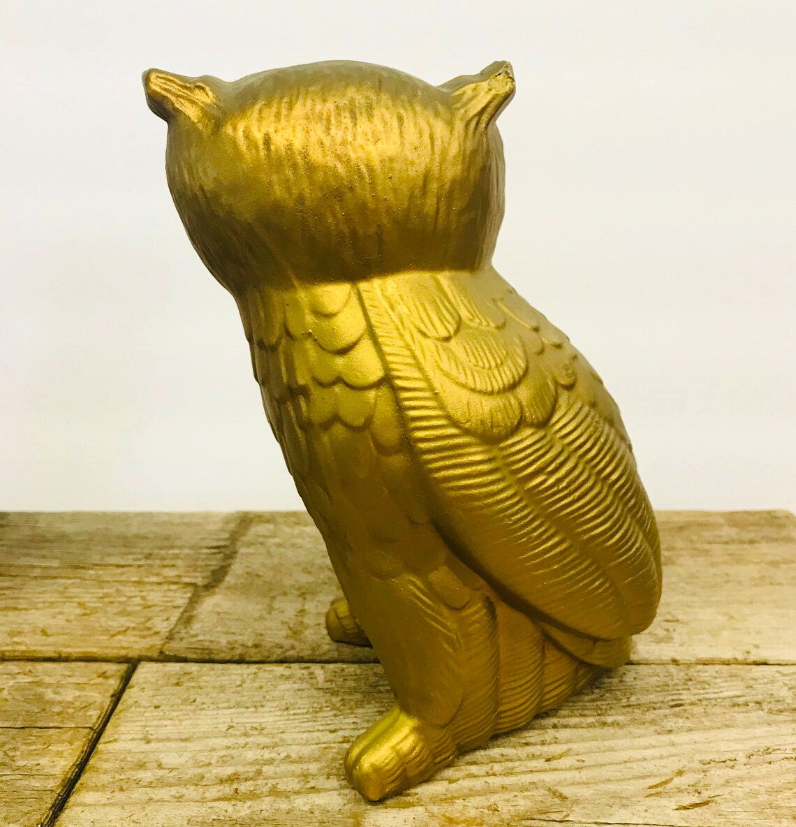 Gold Painted Owl Figurines Mid Century Decor Vintage Etsy
