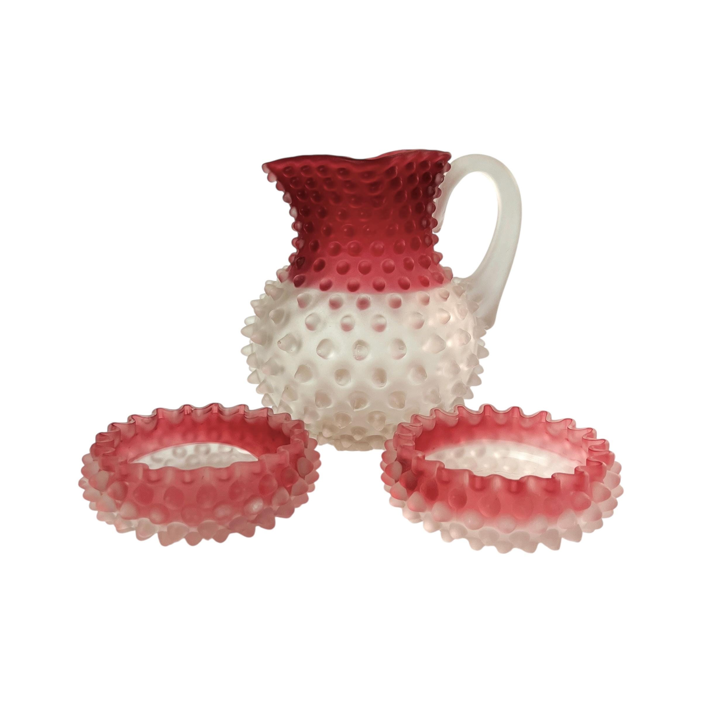 Antique Hobbs Brockunier Rubina Cranberry Hobnail Pitcher & Finger