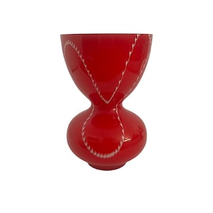 Large Red and White Blown Art Glass Vase BX Glass Hourglass Shape