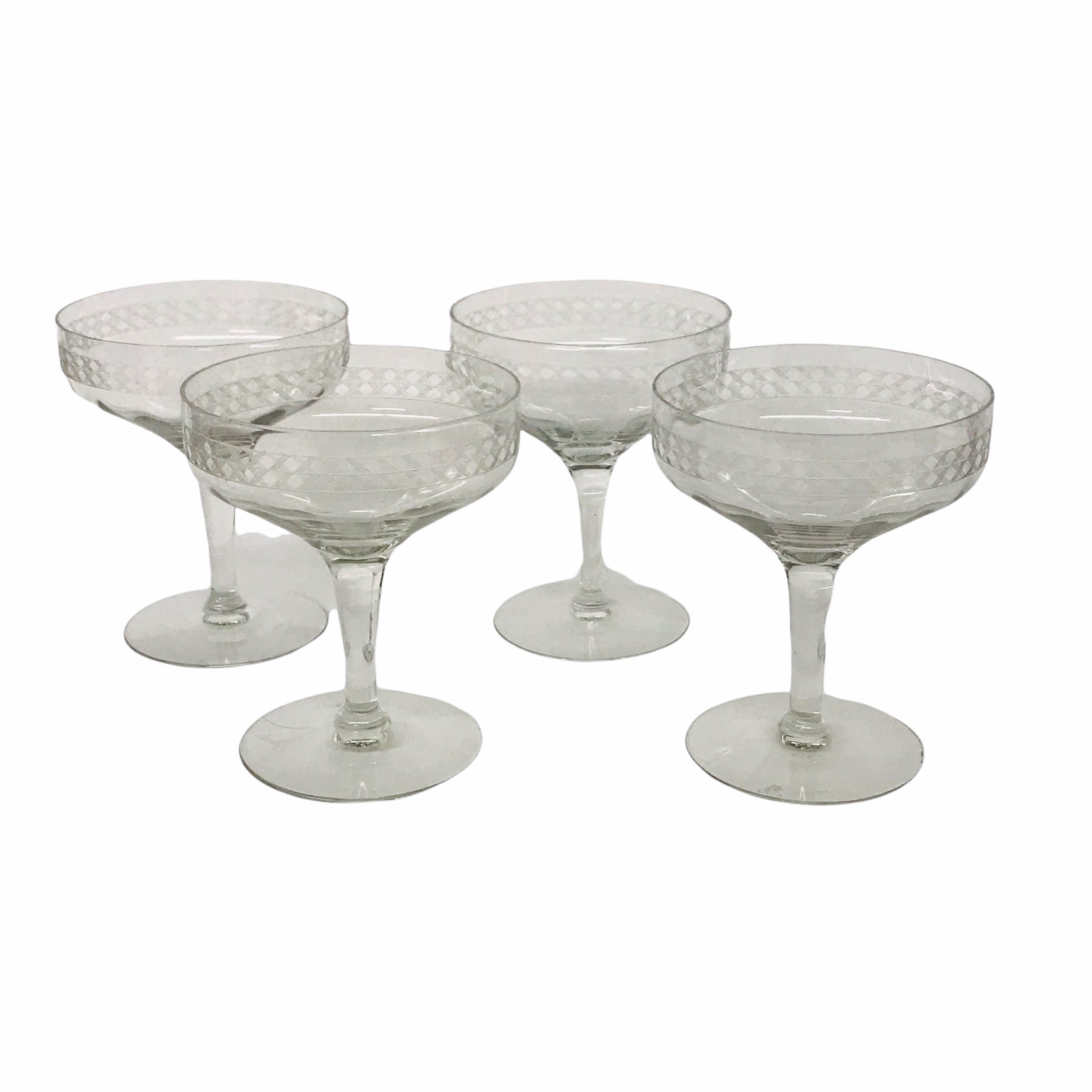 Antique Edwardian Victorian Style Champagne Coupe Glasses Etched X