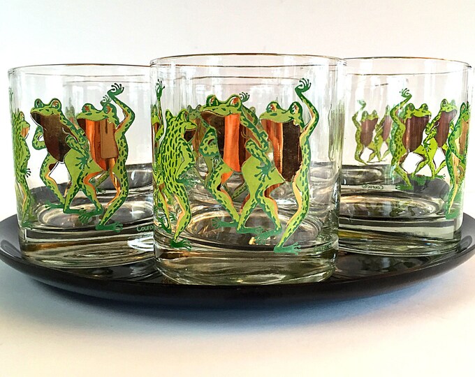 Couroc Dancing Frogs Lowball Glasses Serving Tray Set Mid - Etsy