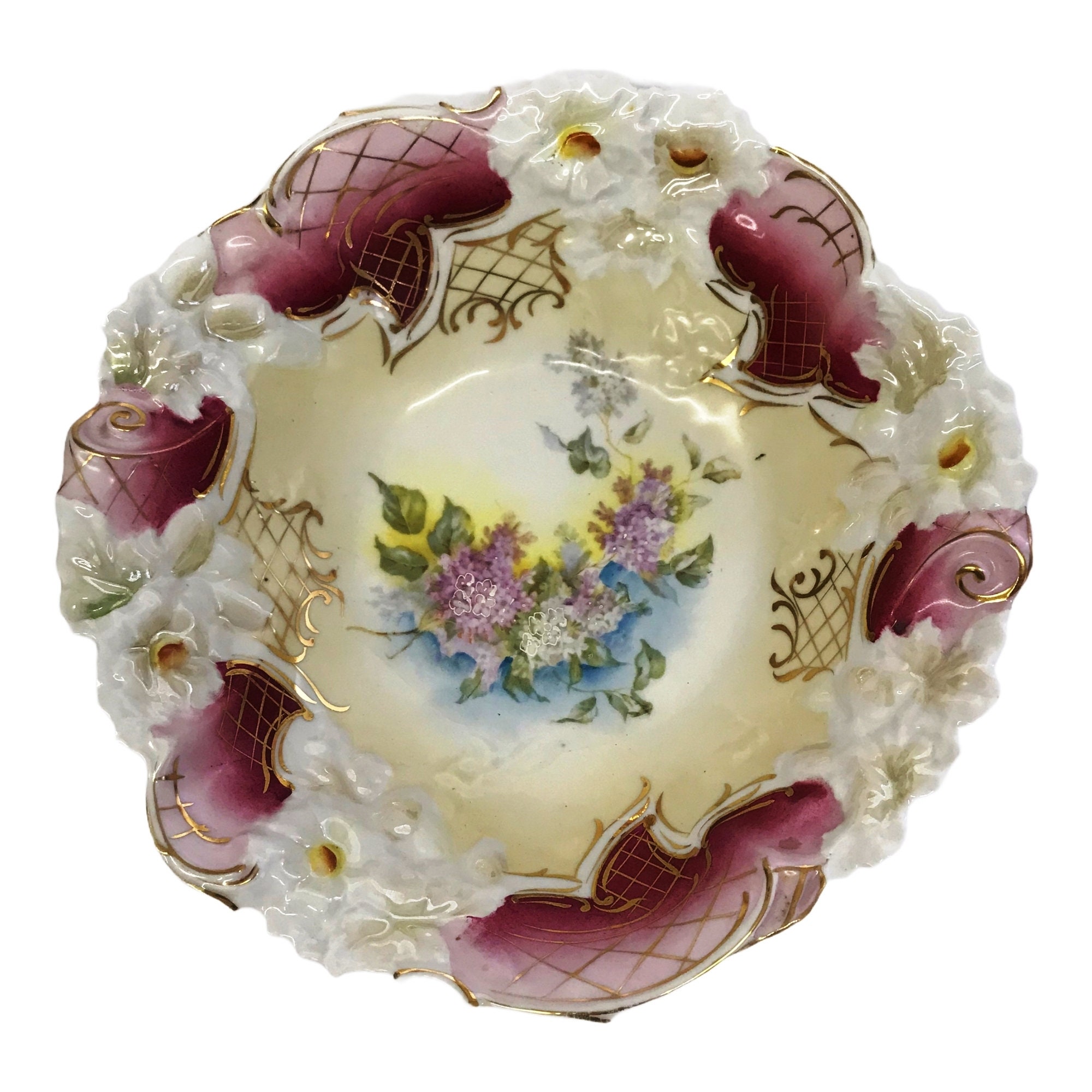 RS Prussia Antique German Bowl Lilacs Scalloped Dish Made in - Etsy