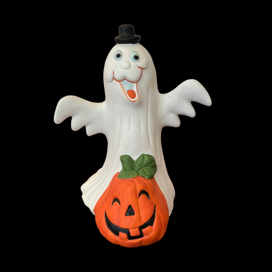 Goofy Ceramic Ghost and Happy Jack O Lantern Halloween Decoration - Etsy