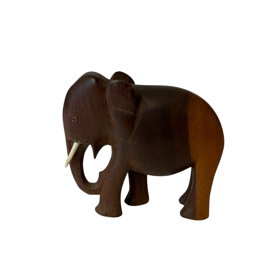 Hand Carved Wooden Elephant Statue Figurine 1954 - Etsy