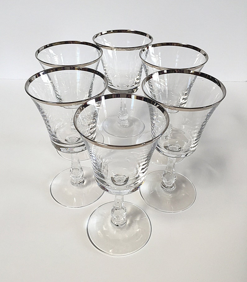 Fostoria Sheffield Wine Glasses Silver Ringed Stemware Etsy