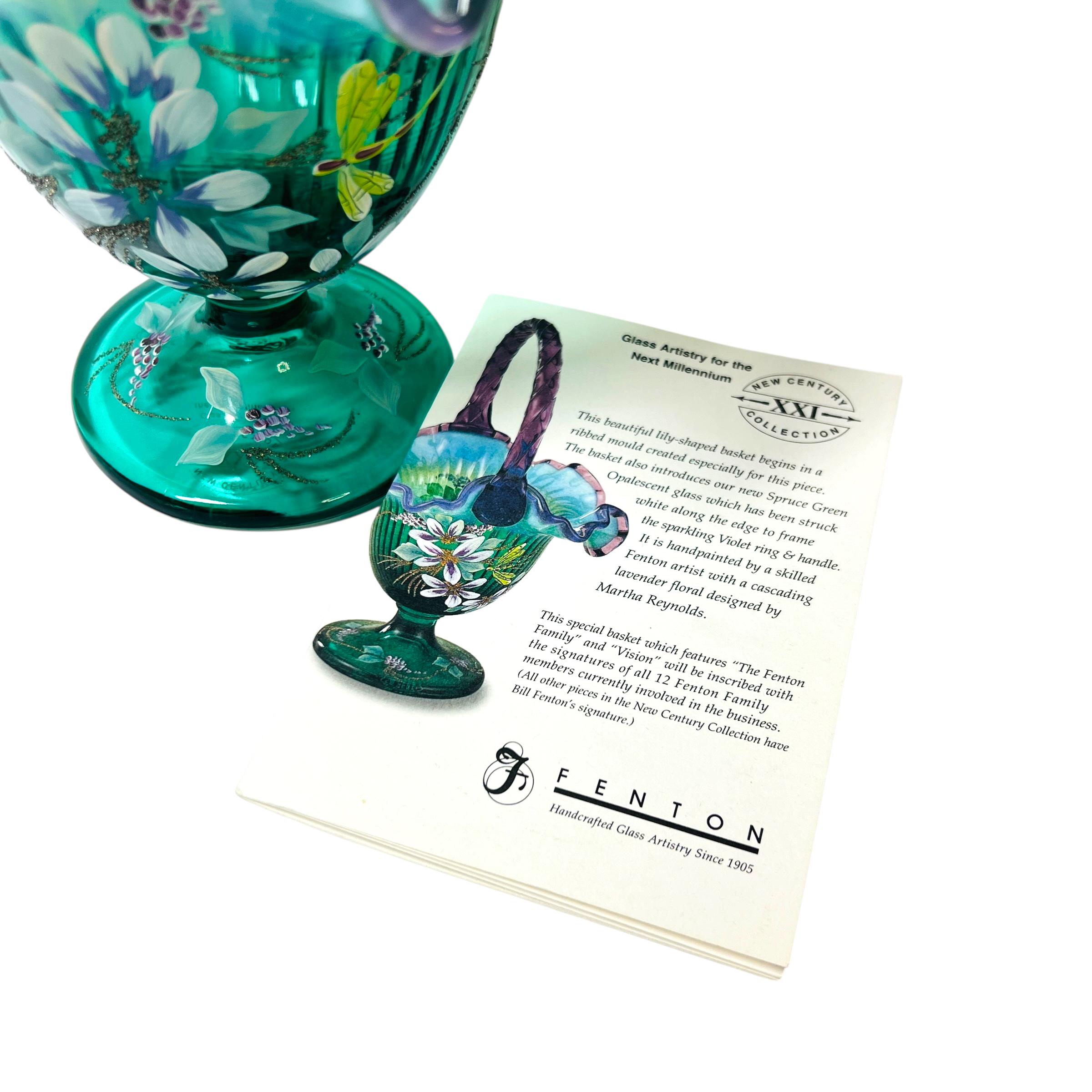 Fenton Glass Basket New Century XXI Collection Hand Painted Floral