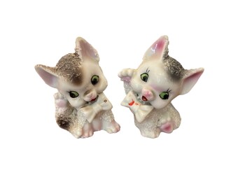 Sugar Textured Porcelain Kitty Cat Figurines Mid Century Japan MCM Decor