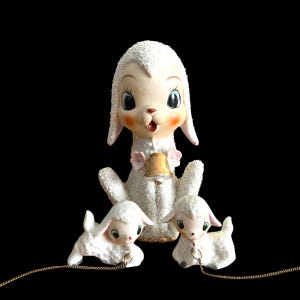 Sugar Textured Porcelain Lamb Figurine Japan Anthropomorphic Kitsch Decor