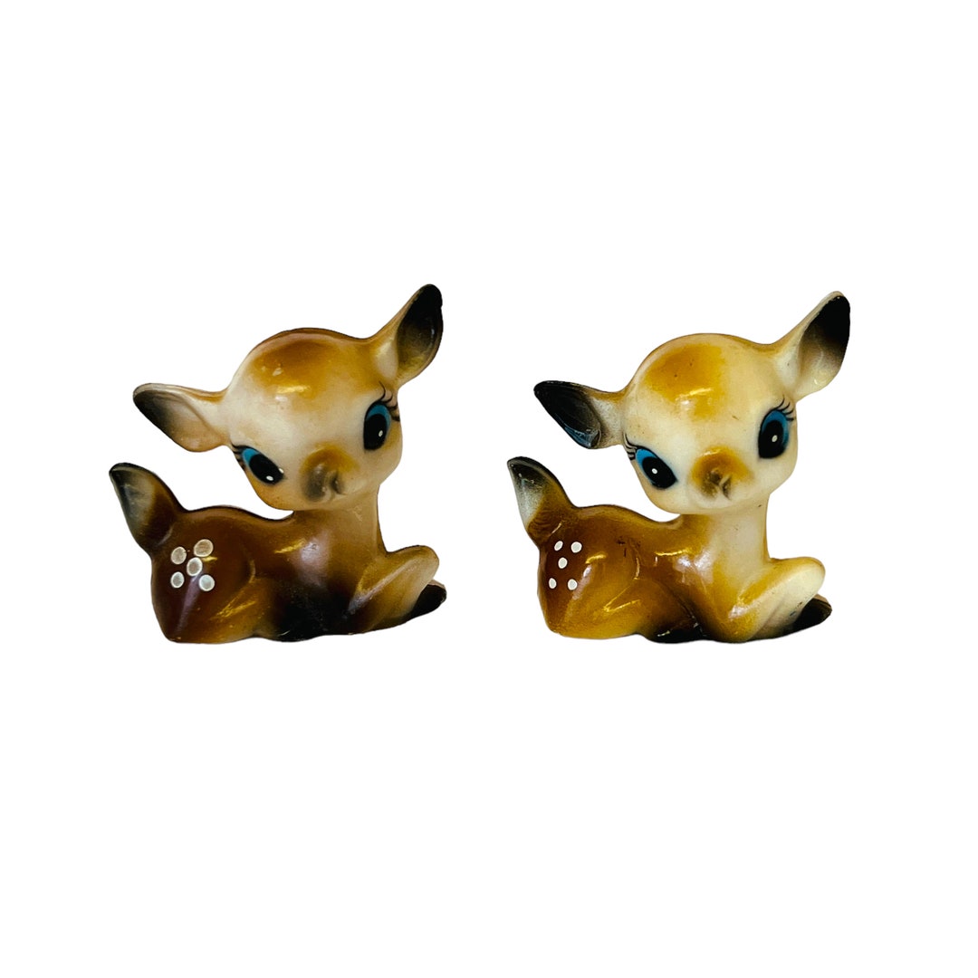 Small Plastic Deer Fawn Figurines SET OF 2 Vintage Christmas