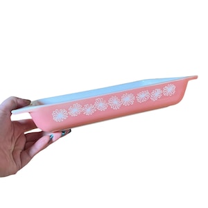 Pink Pyrex White Daisy 548-B Casserole Dish 1.25 Qt. Made in USA