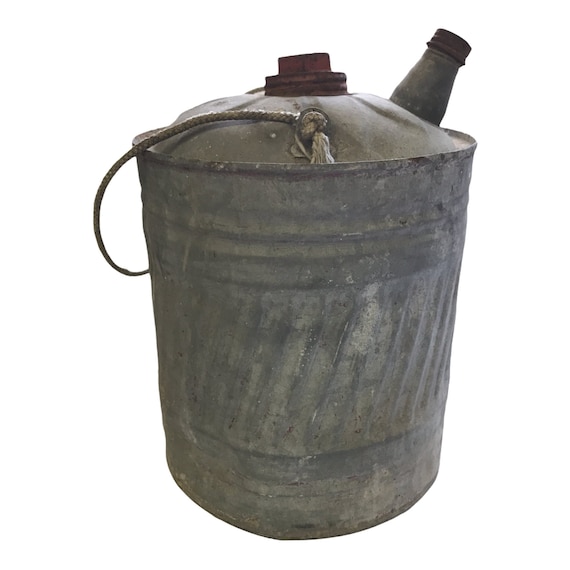 Antique Gas Can Galvanized Metal Vintage Gasoline Canister 