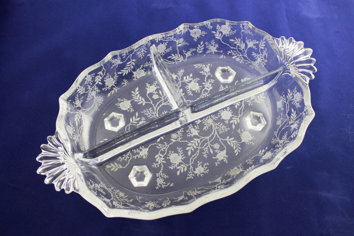 Vintage Fostoria Chintz Pattern Clear Glass Divided Relish Etsy