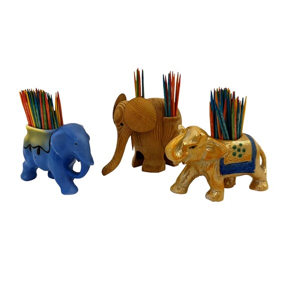 Ceramic / Wood Elephant Toothpick / Match Holders Made in Japan