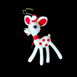 Flocked Deer Fawn Reindeer Figurine Vintage Christmas Decoration