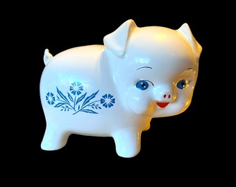 Corning Ware Cornflower Blue Piggy Bank England Officially Licensed by Corning Glass Works SCARCE