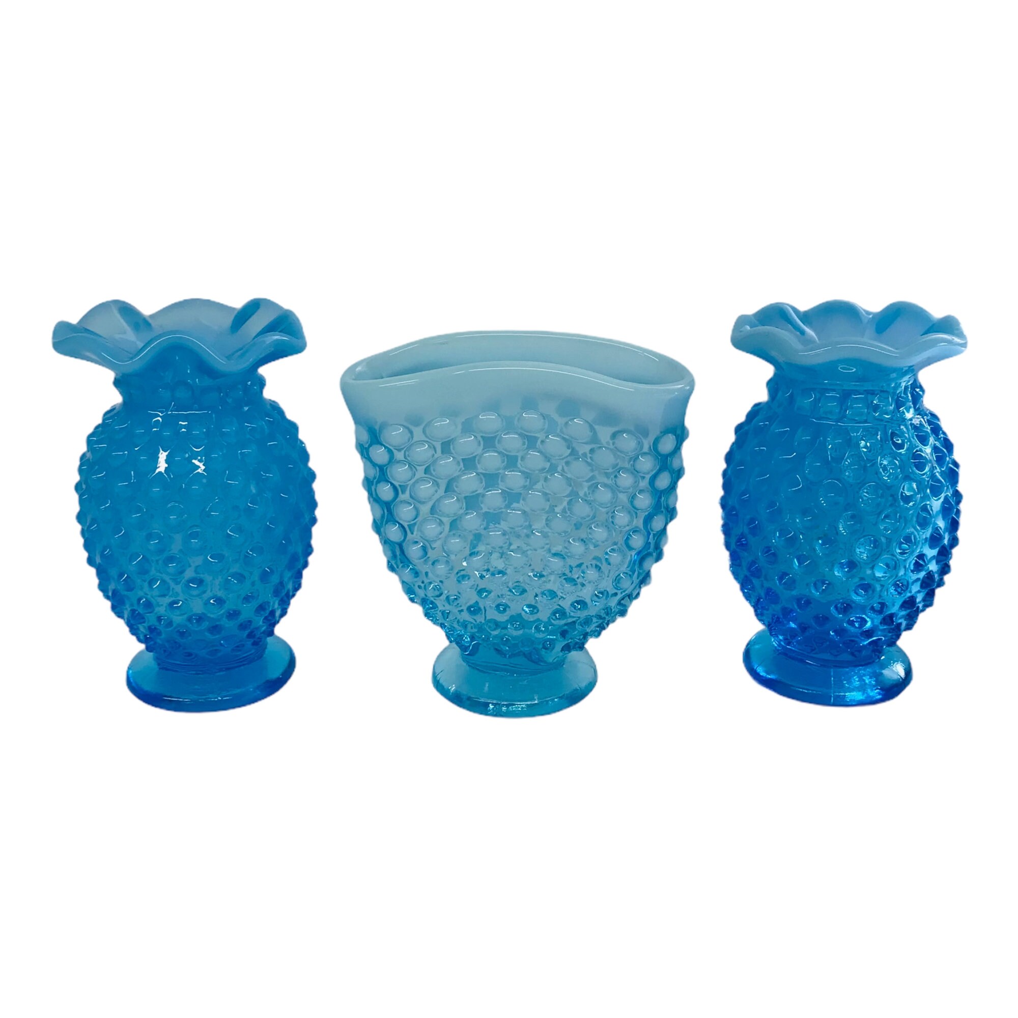 Blue hobnail glass vase - Etsy 日本