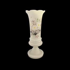 Bristol Opaque White Glass Vase Hand Painted Enamel Hand Blown