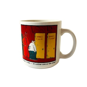 Far Side Comic Strip "Damned if You Do" Devil Mug Gary Larson 1985