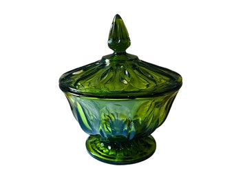 Anchor Hocking Fairfield Green Glass Covered Candy Dish