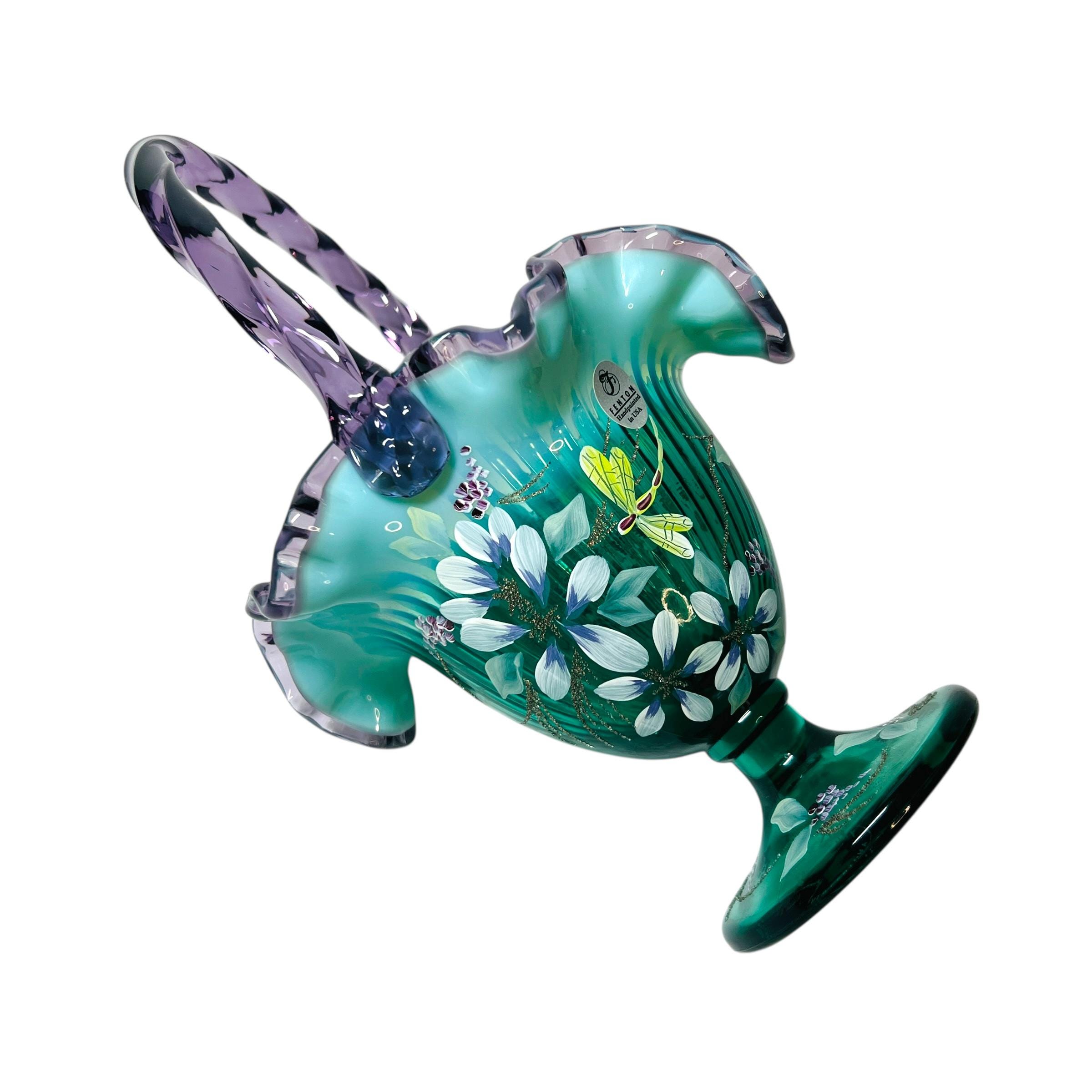 Fenton Glass Basket New Century XXI Collection Hand Painted Floral