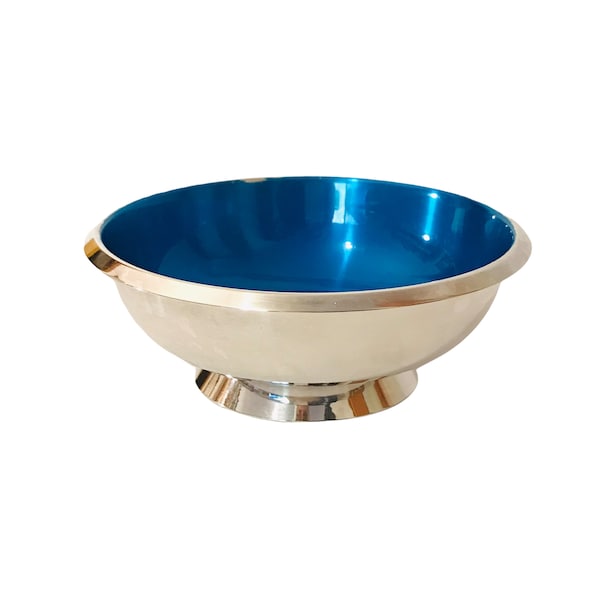 Carl F. Christiansen Danish Blue Enamel Silverplate Bowl Made in Denmark MCM Decoration