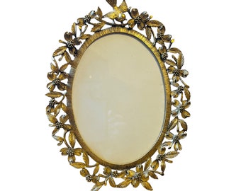 Matson Gold Plated Oval Picture Frame Ormolu Dogwood Flowers and Bird