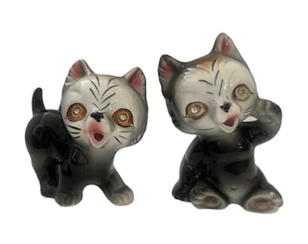 West Pac Japan Porcelain Kitty Cat Statues with Rhinestone Eyes Mid Century MCM Decor