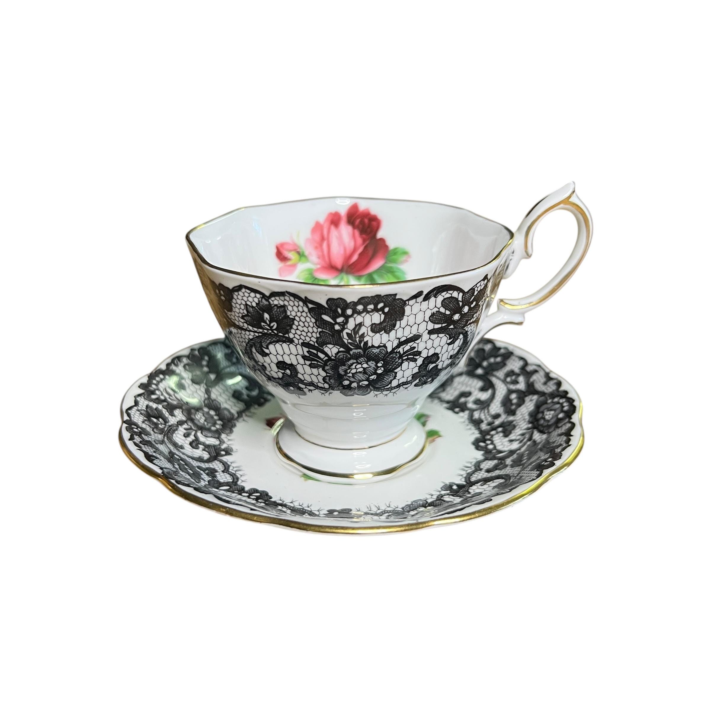 Royal Albert Senorita Bone China Cup and Saucer Set England Black