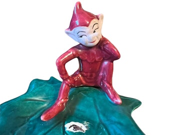 Gilner Red Pixie / Elf on Leaf 1950s California Ceramics