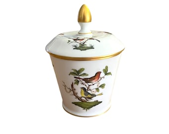 Herend Porcelain Manufactory Hungary Covered Bowl Rothschild Two Bird Pattern
