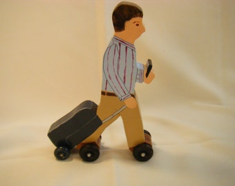 Traveling Man Decoration, Man On the Go, Wood Figurine, Busy Dad, Busy Man, Traveling Man