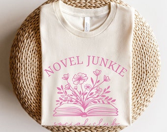 Reading Shirt For Book Lover Librarian Novel Junkie Romantasy Romance Flowers Floral Book Bookish Tshirt Book Tee Coquette