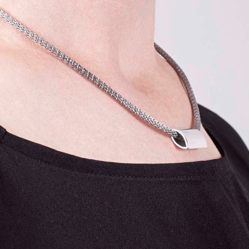 3mm 1845cm Steel Mesh Necklace Hallmarked in Ireland Medium Marquise Bead Pendant in solid sterling silver from the Geometric Collection