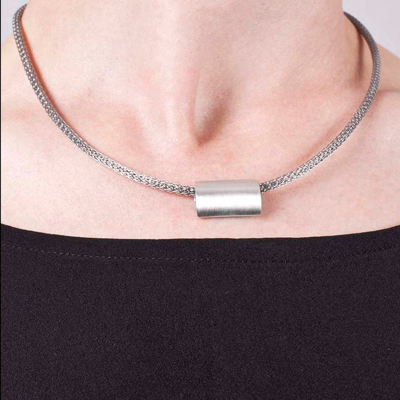 3mm 1845cm Steel Mesh Necklace Hallmarked in Ireland Medium Marquise Bead Pendant in solid sterling silver from the Geometric Collection
