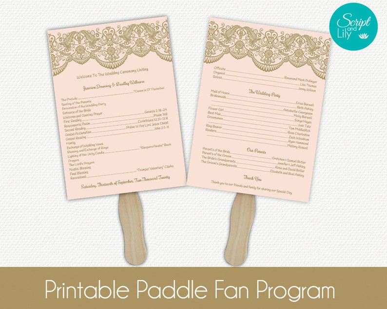 Lace Paddle Fan Program Template Double Sided Diy Etsy