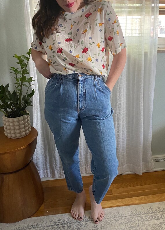 90s High Waist Mom Jeans - Pleated Mom Jeans - Vin