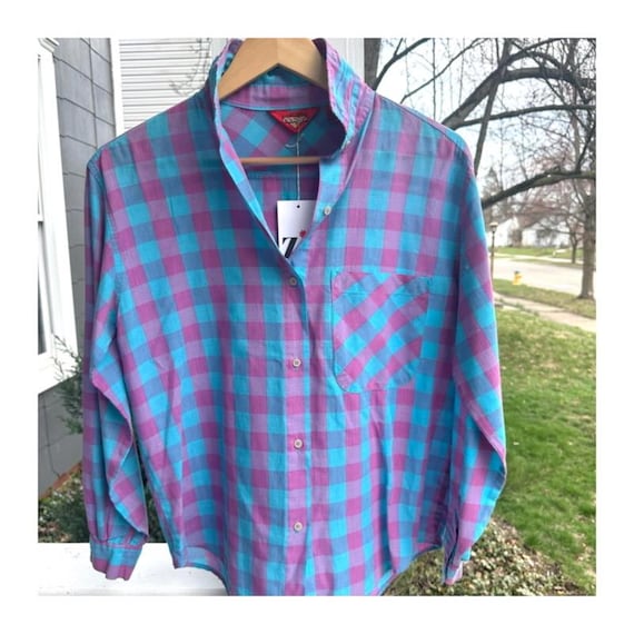 Vintage Collared Checked Button Up-Long Sleeve Sh… - image 1
