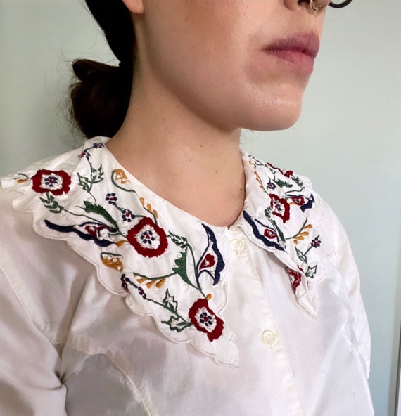 Vintage 80s Pilgrim Collar Blouse - Statement Coll