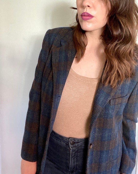 Vintage Oversized Plaid Blazer - 90s Oversized Bla