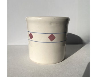 Vintage Ceramic Utensil Holder - Stoneware Crock - Painted Pottery