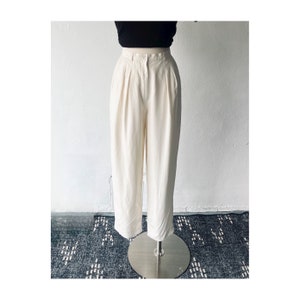 90s White Silk Trousers (S) - Vintage Silk Pants in White - Classic High Rise Trousers - Pleated Pants