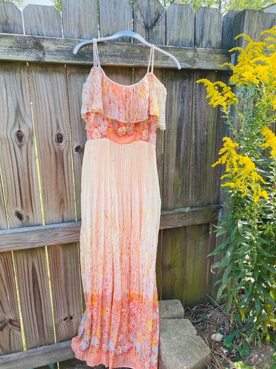 70s Off The Shoulder Dress - 70s Floral Maxi Dress