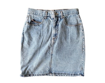 Light Wash Denim Mini Skirt - Jean Mini Skirt - 90s Denim Skirt - Straight Mini Skirt