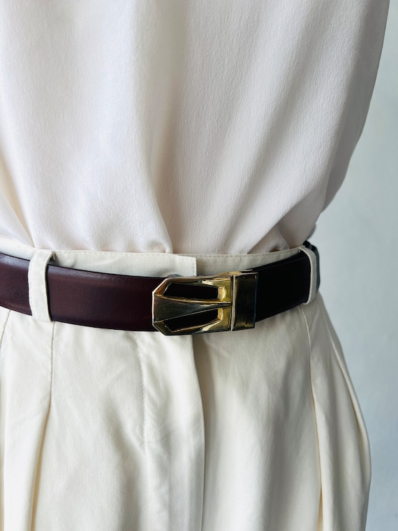 90s Italian Leather Belt (32-38" Waist) - Burgund… - image 1