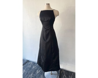 90s High Neck Formal Gown - Vintage Low Back Prom Dress - Full Length Black Gown - Spaghetti Strap Gown